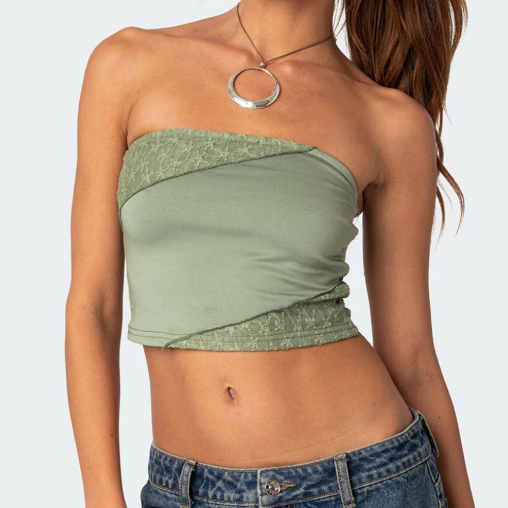 NWOT EDIKTED Green Lace Patchwork Tube Top!!